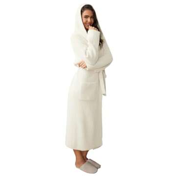 MH MYLUNE HOME Ultra Soft Robe with Pockets, Soft Spa Bathrobe Loungewear Calf-Length, Plush Robe fo...