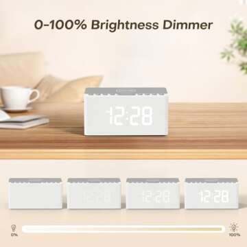 ANJANK Wooden Sound Machine Alarm Clock for Bedroom, Bluetooth Speaker, 20 Soothing Sounds, 0-100% Dimmer, Wireless Charging Station for iPhone/Samsung, Sleep Timer, White Noise Machine for Sleeping