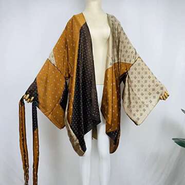 Summer Beach Cover up Women Cardigan Fashion Sexy Boho African Holiday Party Long Sleeve Silk Feeling Robe Kimono Kaftan (color64)