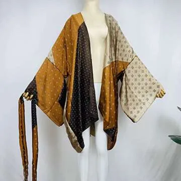 Summer Beach Cover up Women Cardigan Fashion Sexy Boho African Holiday Party Long Sleeve Silk Feeling Robe Kimono Kaftan (color64)