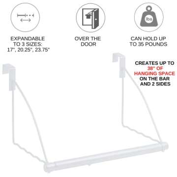 HOLDN’ STORAGE Over The Door Hanger - Door Rack Hangers for Clothes - Bathroom Over Door Hanger for Hanging Clothes & Towels - Over The Door Clothes Drying Rack, White