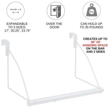 HOLDN’ STORAGE Over The Door Hanger - Door Rack Hangers for Clothes - Bathroom Over Door Hanger for Hanging Clothes & Towels - Over The Door Clothes Drying Rack, White