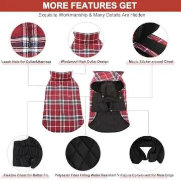 MIGOHI Dog Jackets for Winter, Reversible Dog Coat Windproof Waterproof Dog Winter Jackets for Cold Weather, British Style Plaid Dog Coats Warm Dog Vest for Small Medium Large Dogs, Red L