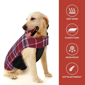 MIGOHI Dog Jackets for Winter, Reversible Dog Coat Windproof Waterproof Dog Winter Jackets for Cold Weather, British Style Plaid Dog Coats Warm Dog Vest for Small Medium Large Dogs, Red L