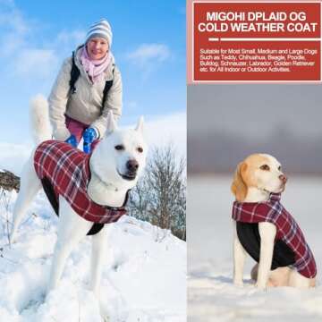 MIGOHI Dog Jackets for Winter, Reversible Dog Coat Windproof Waterproof Dog Winter Jackets for Cold Weather, British Style Plaid Dog Coats Warm Dog Vest for Small Medium Large Dogs, Red L