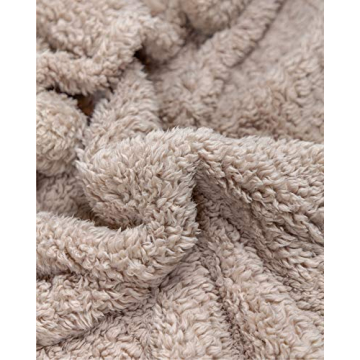 Premium Pom Pom Throw Blanket - Tan Throw Blanket, Plush Blanket, Soft Throw Blanket, Super Soft Blanket | Fall Throw Blanket for Couch, Fleece Blanket, Fleece Throw Blanket, 60” X 49.5”