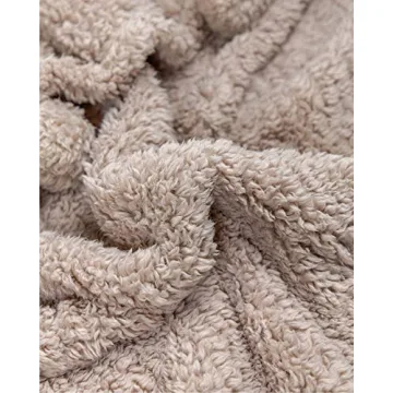 Premium Pom Pom Throw Blanket - Tan Throw Blanket, Plush Blanket, Soft Throw Blanket, Super Soft Blanket | Fall Throw Blanket for Couch, Fleece Blanket, Fleece Throw Blanket, 60” X 49.5”