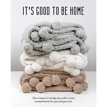 Premium Pom Pom Throw Blanket - Tan Throw Blanket, Plush Blanket, Soft Throw Blanket, Super Soft Blanket | Fall Throw Blanket for Couch, Fleece Blanket, Fleece Throw Blanket, 60” X 49.5”