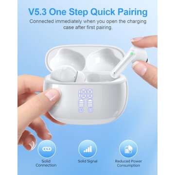 HUIFU Ear Buds Wireless Earbuds - Bluetooth Headphones 40H Playtime LED Display Deep Bass Stereo in-Ear Earphones with IPX7 Waterproof for iPhone Android Phone Tablet Laptop, Pure White