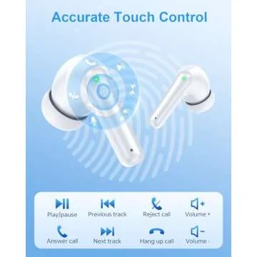 HUIFU Ear Buds Wireless Earbuds - Bluetooth Headphones 40H Playtime LED Display Deep Bass Stereo in-Ear Earphones with IPX7 Waterproof for iPhone Android Phone Tablet Laptop, Pure White