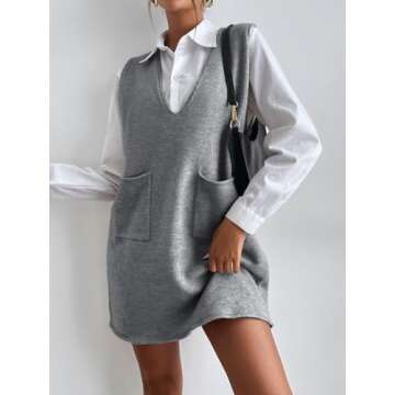 Biffxeu Grey Sleeveless Sweater Dress for Women Sweater Vest Dress with Pockets 2XL