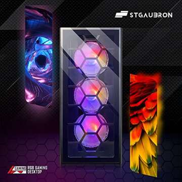 STGAubron Gaming PC Desktop, GeForce RTX 2060 6G GDDR6, Intel Core i7 up to 3.9 GHz, 16G RAM, 512G SSD, WiFi, BT 5.0, RGB Fan x6, RGB BT Sound Bar, Windows 10 Home