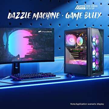 STGAubron Gaming PC Desktop, GeForce RTX 2060 6G GDDR6, Intel Core i7 up to 3.9 GHz, 16G RAM, 512G SSD, WiFi, BT 5.0, RGB Fan x6, RGB BT Sound Bar, Windows 10 Home