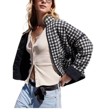 Omoone Women's Cropped Quilted Jacket Floral Printed LightWeight Padded Puffer Cardigan Coat Outwear...