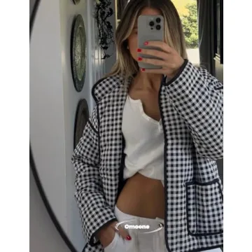 Omoone Women's Cropped Quilted Jacket Floral Printed LightWeight Padded Puffer Cardigan Coat Outwear(BlackWhite-XL)