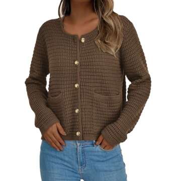 PRETTYGARDEN Women's Knit Cardigan Sweaters Fall Fashion Long Sleeve Open Front Button Down Trendy C...