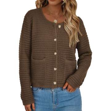 PRETTYGARDEN Women's Knit Cardigan Sweaters Fall Fashion Long Sleeve Open Front Button Down Trendy Casual Sweater Jacket (Coffee,Medium)
