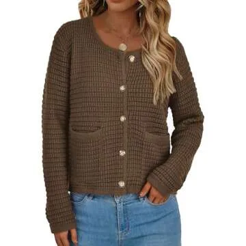 PRETTYGARDEN Women's Knit Cardigan Sweaters Fall Fashion Long Sleeve Open Front Button Down Trendy Casual Sweater Jacket (Coffee,Medium)