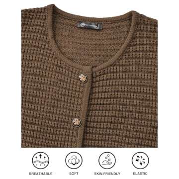 PRETTYGARDEN Women's Knit Cardigan Sweaters Fall Fashion Long Sleeve Open Front Button Down Trendy Casual Sweater Jacket (Coffee,Medium)