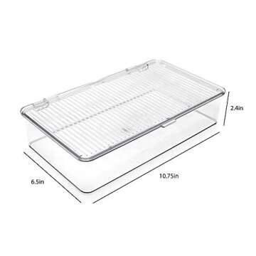 Isaac Jacobs Small Stackable Organizer Bin (10.75” x 6.5” x 2.4”) w Hinged Lid Clear Storage Box Home Office School Fridge Bathroom Kitchen Pantry Container BPAFree Food Safe (Small Clear)