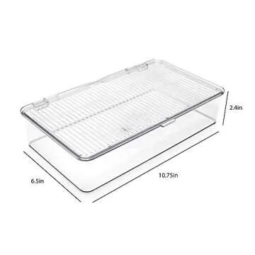 Isaac Jacobs Small Stackable Organizer Bin (10.75” x 6.5” x 2.4”) w Hinged Lid Clear Storage Box Home Office School Fridge Bathroom Kitchen Pantry Container BPAFree Food Safe (Small Clear)