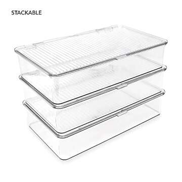 Isaac Jacobs Small Stackable Organizer Bin (10.75” x 6.5” x 2.4”) w Hinged Lid Clear Storage Box Home Office School Fridge Bathroom Kitchen Pantry Container BPAFree Food Safe (Small Clear)
