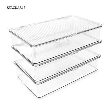 Isaac Jacobs Small Stackable Organizer Bin (10.75” x 6.5” x 2.4”) w Hinged Lid Clear Storage Box Home Office School Fridge Bathroom Kitchen Pantry Container BPAFree Food Safe (Small Clear)