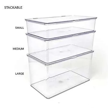 Isaac Jacobs Small Stackable Organizer Bin (10.75” x 6.5” x 2.4”) w Hinged Lid Clear Storage Box Home Office School Fridge Bathroom Kitchen Pantry Container BPAFree Food Safe (Small Clear)
