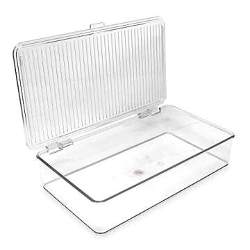 Isaac Jacobs Small Stackable Organizer Bin (10.75” x 6.5” x 2.4”) w Hinged Lid Clear Storage Box Home Office School Fridge Bathroom Kitchen Pantry Container BPAFree Food Safe (Small Clear)