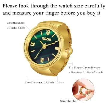JewelryWe Men Women Finger Watches Set Gold/Silver Plated Elastic Watch Rings Green Dial Quartz Ring Watches