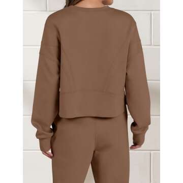 ANRABESS Womens 2 Piece Outfits Lounge Sets Cropped Sweatshirt & Joggers Fashion Sweatsuit Sweat Set 2024 Fall Travel Brown Medium