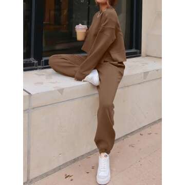 ANRABESS Womens 2 Piece Outfits Lounge Sets Cropped Sweatshirt & Joggers Fashion Sweatsuit Sweat Set 2024 Fall Travel Brown Medium