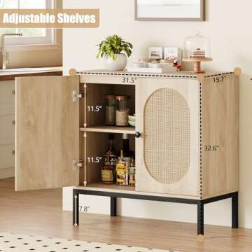 IDEALHOUSE Buffet Cabinet, Rattan Storage Cabinet with Doors and Shelves, Accent Cabinet Sideboard, ...