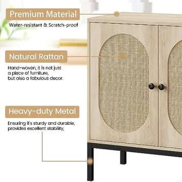 IDEALHOUSE Rattan Storage Buffet Cabinet for Elegant Organization
