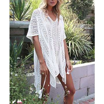 Women’s Bathing Suit Cover Up for Beach Pool Swimwear Crochet Dress (Off White, S)