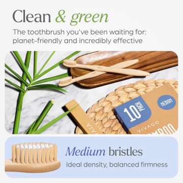 VIVAGO Bamboo Toothbrushes Medium Bristles 10 Pack - BPA Free Medium Bristles Toothbrushes for Adult...
