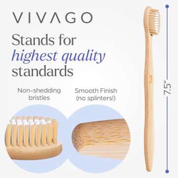 VIVAGO Bamboo Toothbrushes Medium Bristles 10 Pack - BPA Free Medium Bristles Toothbrushes for Adults | Eco-Friendly, Compostable & Biodegradable Toothbrush | Natural Wooden Toothbrushes