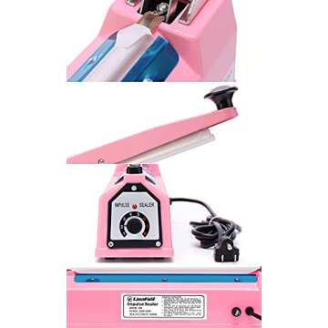 LinsnField Sealer Pro - 8 inch Impulse Heat Sealer - 2mm Sealing Width - Manual Heat Sealer Machine for All Bags - Most Heavy Duty for Strong, Secure Sealing for Long Term Food Storage - Extra 2 Replacements, 2 Fuses Included(Pink)