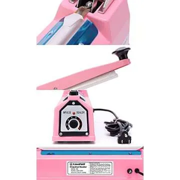 LinsnField Sealer Pro - 8 inch Impulse Heat Sealer - 2mm Sealing Width - Manual Heat Sealer Machine for All Bags - Most Heavy Duty for Strong, Secure Sealing for Long Term Food Storage - Extra 2 Replacements, 2 Fuses Included(Pink)