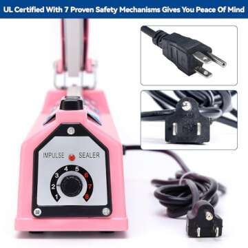 LinsnField Sealer Pro - 8 inch Impulse Heat Sealer - 2mm Sealing Width - Manual Heat Sealer Machine for All Bags - Most Heavy Duty for Strong, Secure Sealing for Long Term Food Storage - Extra 2 Replacements, 2 Fuses Included(Pink)