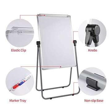 Dry Erase Board with Stand, Double Sided Magnetic Whiteboard, 24 x 36 Portable Height Adjustable White Board with Aluminium Frame