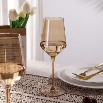 Physkoa Amber Colored Wine Glasses Set 6-16oz Stemmed Amber Wine Glasses With Tall Long Stem and Tul...
