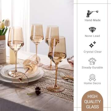 Physkoa Amber Colored Wine Glasses Set 6-16oz Stemmed Amber Wine Glasses With Tall Long Stem and Tulip Bottom,Amber Glassware for Home Deco,Wedding,Birthday