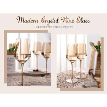 Physkoa Amber Colored Wine Glasses Set 6-16oz Stemmed Amber Wine Glasses With Tall Long Stem and Tulip Bottom,Amber Glassware for Home Deco,Wedding,Birthday