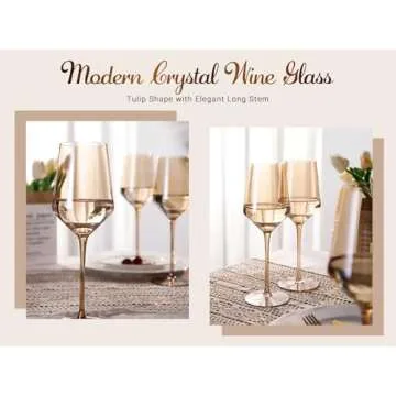 Physkoa Amber Colored Wine Glasses Set 6-16oz Stemmed Amber Wine Glasses With Tall Long Stem and Tulip Bottom,Amber Glassware for Home Deco,Wedding,Birthday