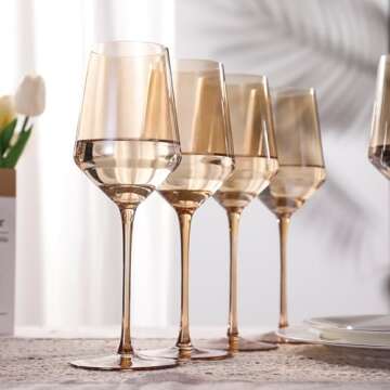 Physkoa Amber Colored Wine Glasses Set 6-16oz Stemmed Amber Wine Glasses With Tall Long Stem and Tulip Bottom,Amber Glassware for Home Deco,Wedding,Birthday