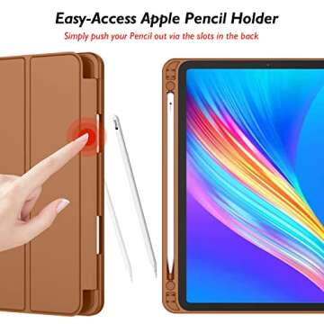 iMieet New iPad Pro 11 Inch Case 2022(4th Gen)/ 2021(3rd Gen) with Pencil Holder [Support iPad 2nd Pencil Charging/Pair],Trifold Stand Smart Case with Soft TPU Back,Auto Wake/Sleep(Brown)