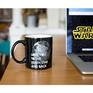 Star Wars Love You To The Death Star And Back Ceramic Coffee Mug | Han Solo and Princess Leia, Disney Kitchen Accessories | Drinkware For Home Bar Set | Holds 20 Ounces