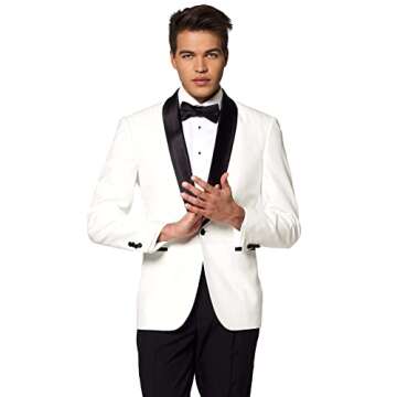 Opposuits Men's Formal Outfit - Premium Tuxedo Suit - Christmas - Slim Fit - White and Black - Inclu...