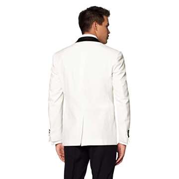 Opposuits Men's Formal Outfit - Premium Tuxedo Suit - Christmas - Slim Fit - White and Black - Includes Blazer, Pants and Bow tie